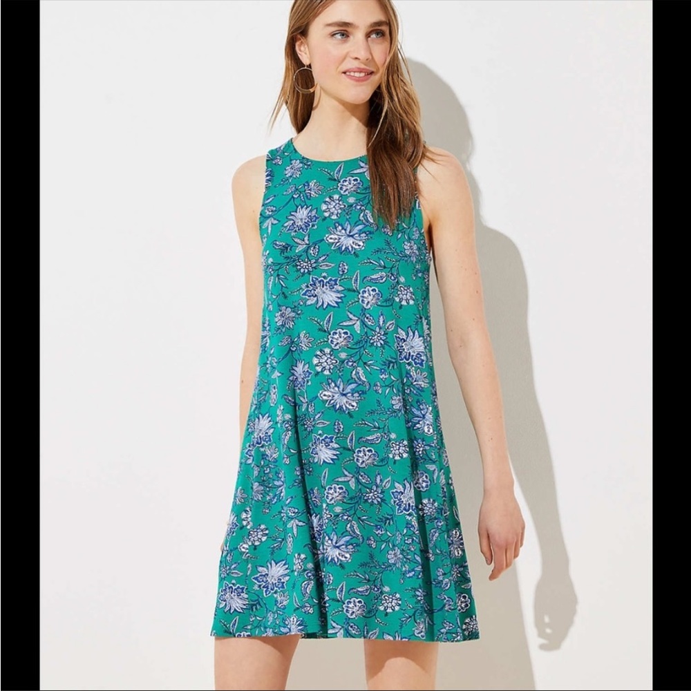 LOFT Floral Cutout Back Swing Dress